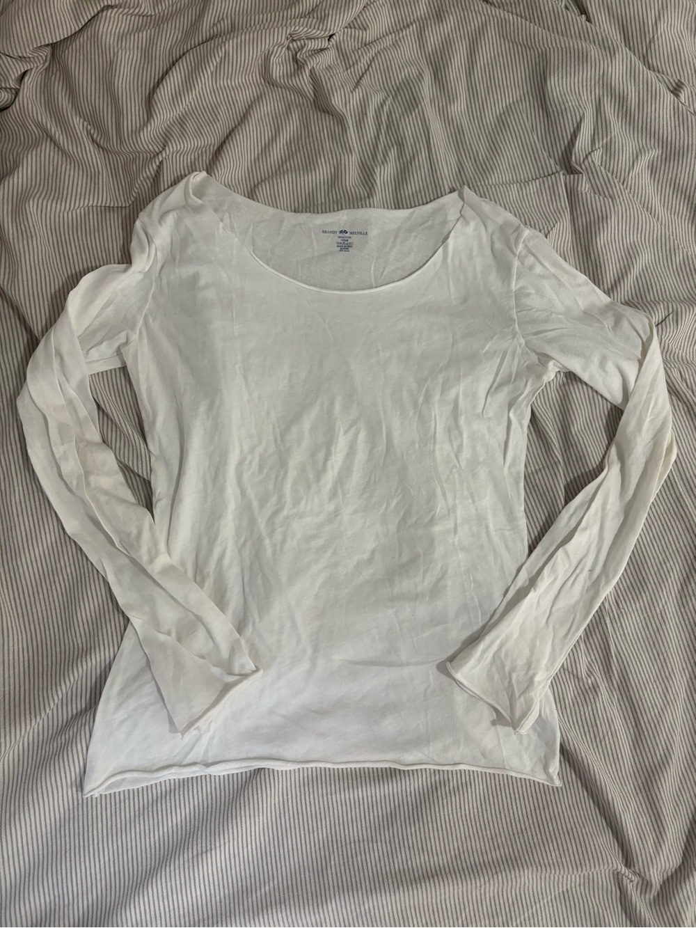 Brandy Melville White Long-Sleeve Scoop Neck Top